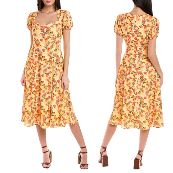 Alexia Admor Gracie Sweetheart Fit & Flare Midi Dress in Yellow Floral Size 6 - Picture 3 of 16